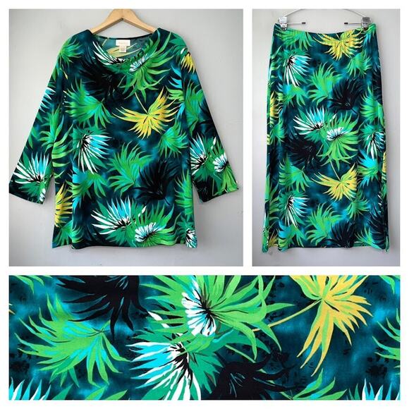Studio Works Plus Size 1X Skirt Top Outfit Tropical Travel Stretch Knit Resort - Picture 1 of 16